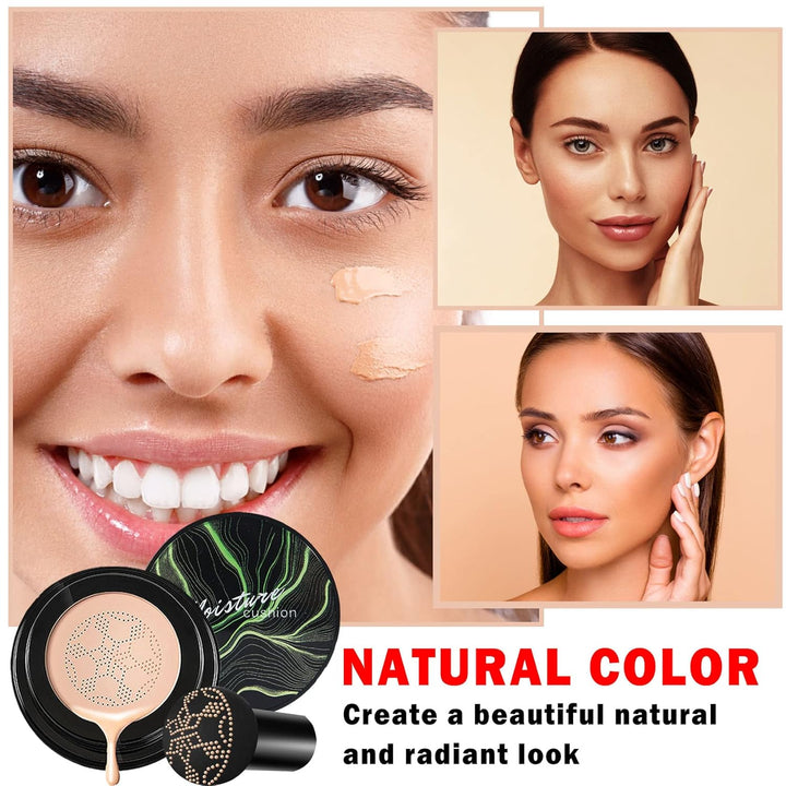 Cosmetic product with a woman's face showing the application of the product.