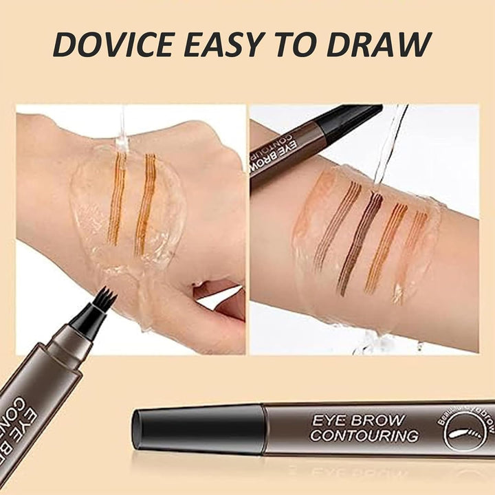 Eyebrow pen with swatches on skin and text 'Dovice Easy to Draw'.