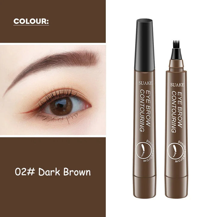 SUAKE Eye Brow Contouring product with an eye close-up and color swatch labeled '02# Dark Brown'.
