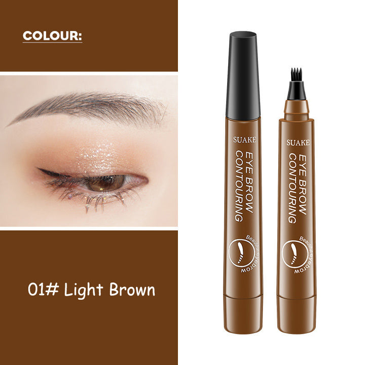 SUAKE eye brow contouring product with close-up of eye and color swatch labeled '01# Light Brown'.
