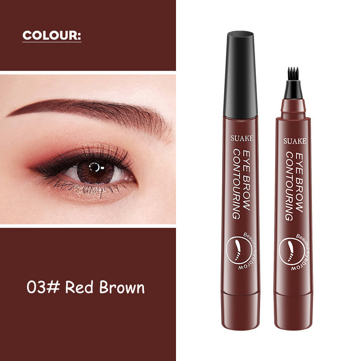 Eye brow contouring product with an eye close-up and color swatch labeled '03# Red Brown'.