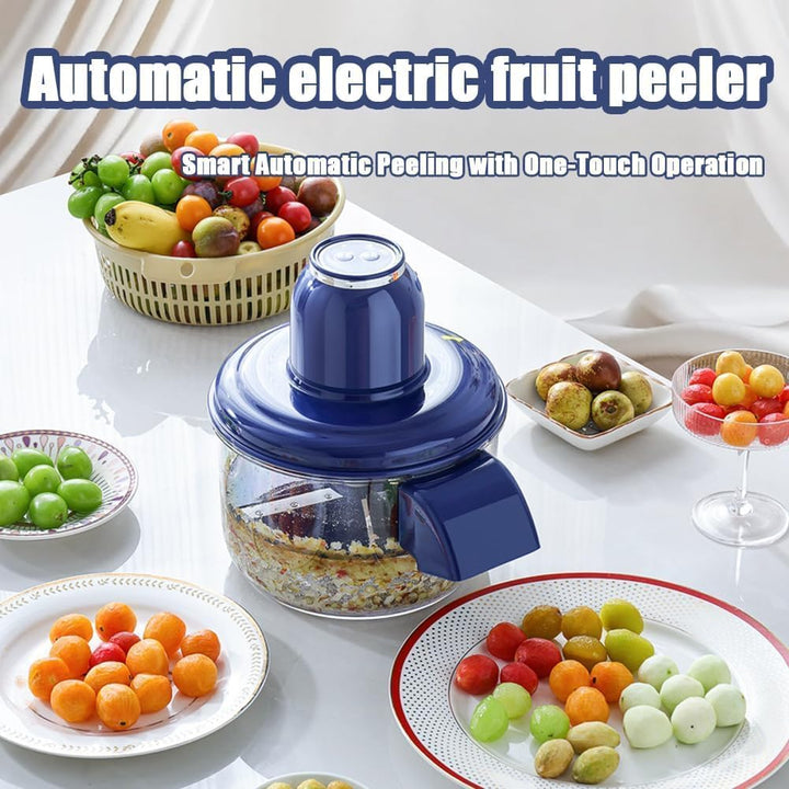 Automatic electric fruit peeler with fruits on a table
